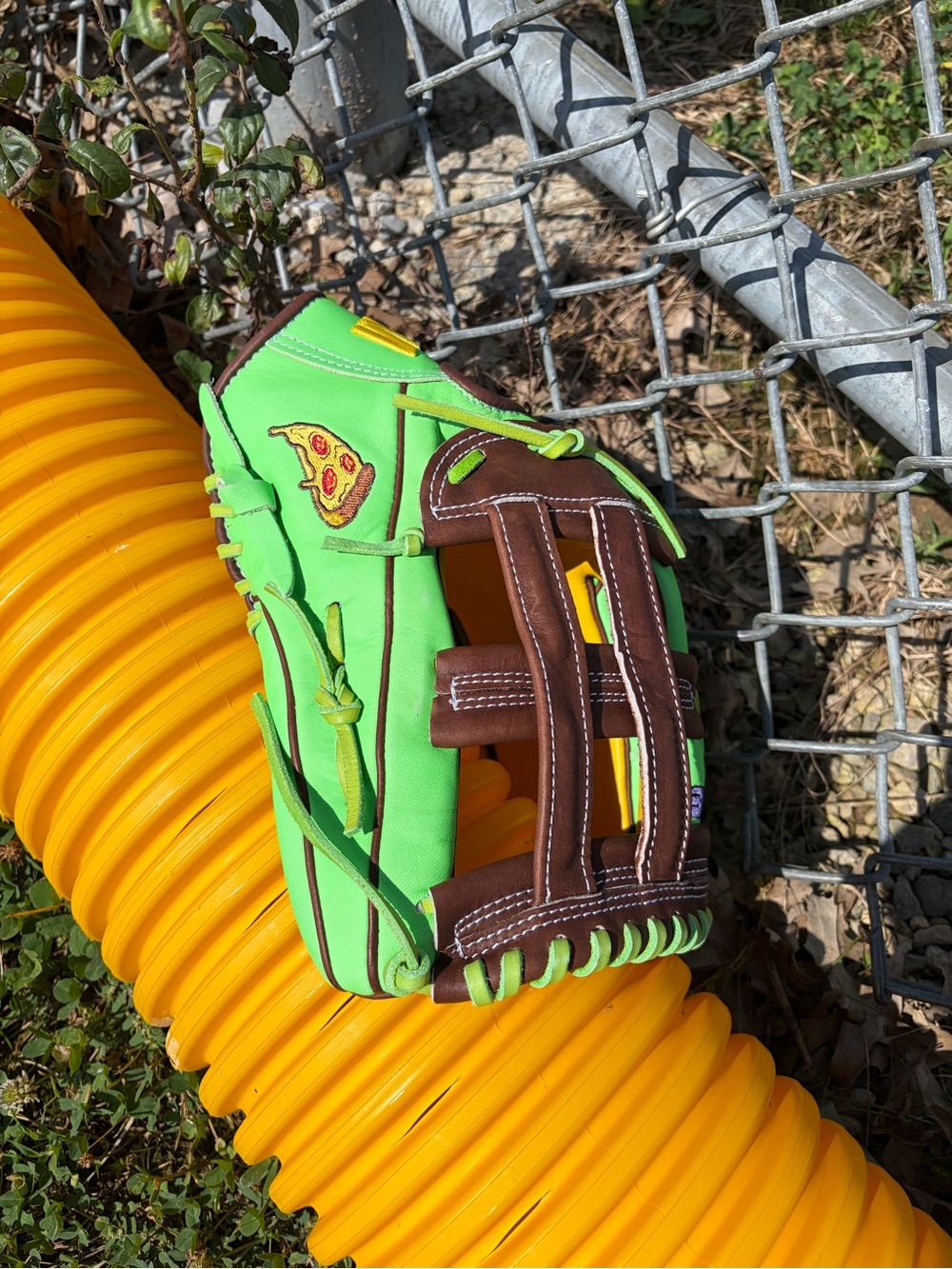 Neon Green and Brown Men's Baseball Glove - Unbranded